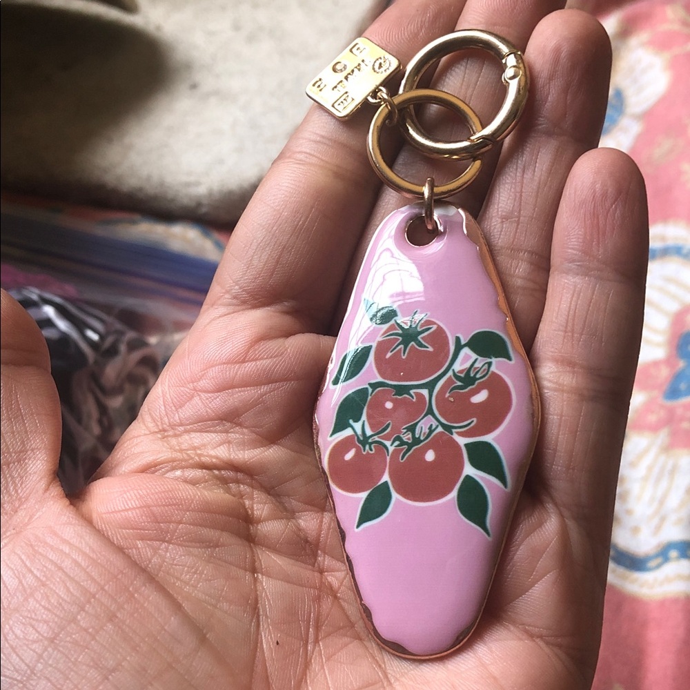 Pink Cherry Cluster Key & Card Holder with Gold Hardware